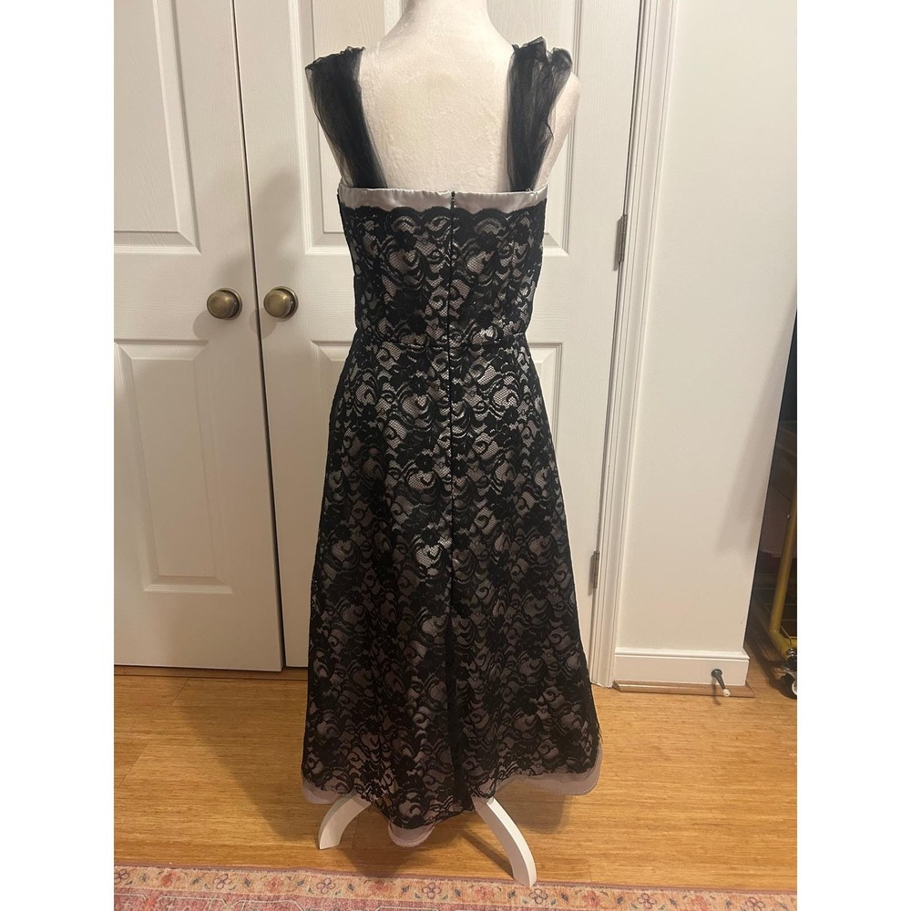 WHBM SZ 10 black lace silver gray Tea length formal cocktail dress wedding party - Picture 4 of 13